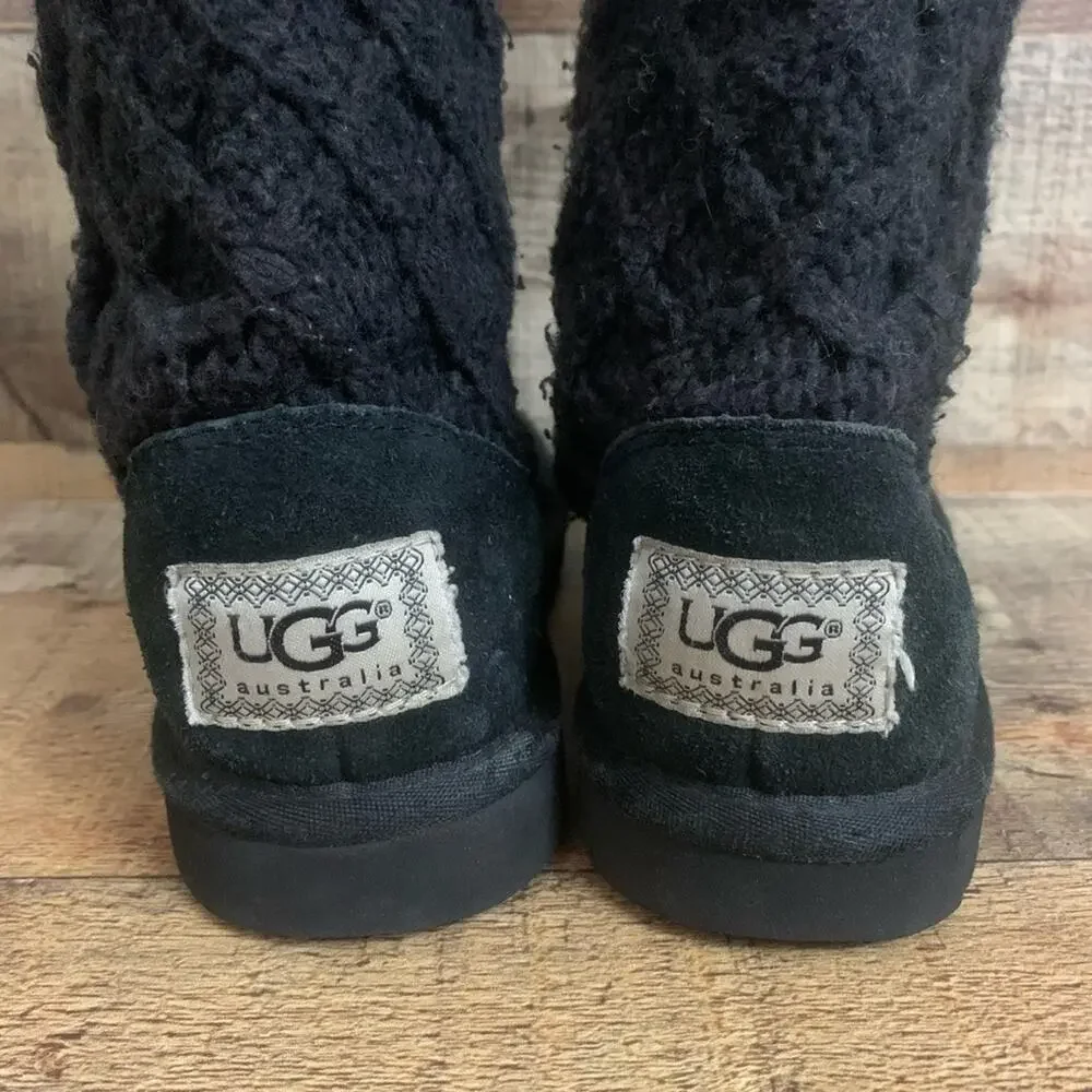 UGG Lattice Cardy Tall Knit Sweater Boots Black Size 1